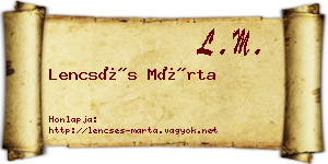 Lencsés Márta névjegykártya